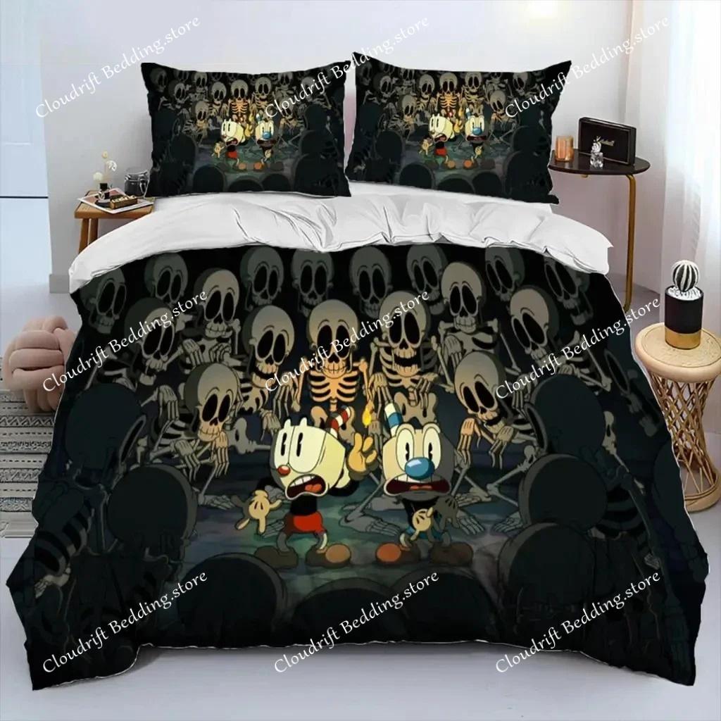 Cartoon Cuphead Show Pościel Zestaw Chłopcy Dziewczęta Twin Queen Size Poszewka na kołdrę Poszewka na poduszkę Łóżko Dzieci Dorosły Moda Dom Tekstyliaextile