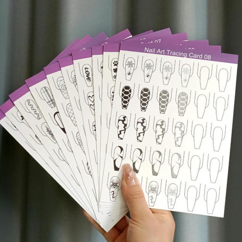 10 ks Papír na cvičení linek pro nail art Šablona na kreslení a malování Kniha pro učení Manikúrní nástroje Průvodce UV gelovým lakem Doplňky na nehty