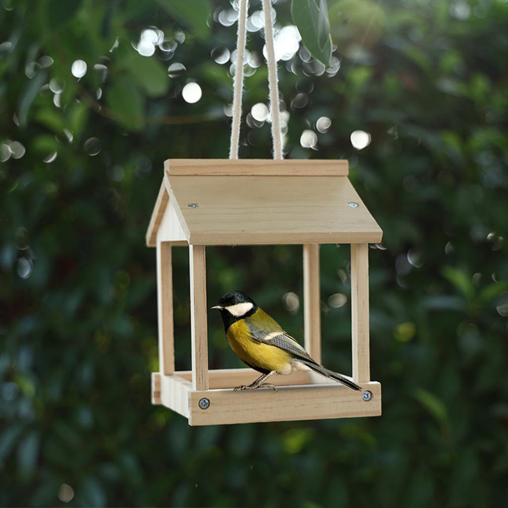 Wooden Hanging Bird Fossat Open Bird Feeder Patio Decoration