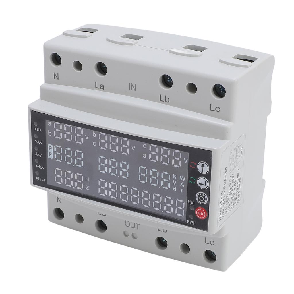 Voltage Protector, 100A 3 Phase Voltage Protective Device Multifunctional Current Protector Real Time Display High Measurement Accuracy Ove
