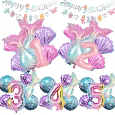 Little Mermaid Party Balloons Set 32Inch Number 1-9 Foil Balloon Mermaid Ocean Theme Girl Birthday Party Decoration Baby Shower