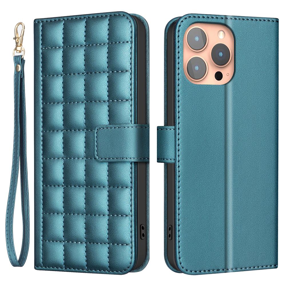 

For iPhone 14 Pro Case Full Protection Square Grid Leather Cover Green