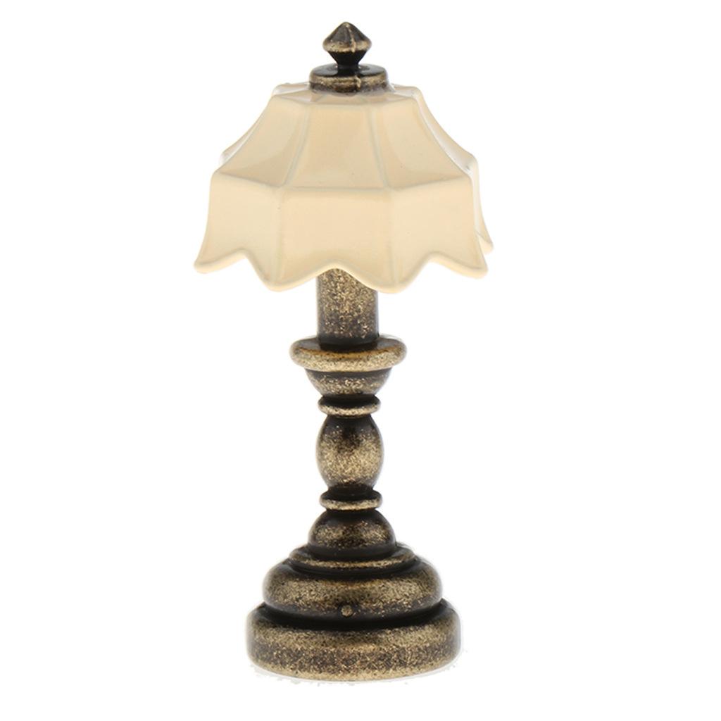 Miniature Dollhouse Table Lamp LED Desk Model Mini Light Decoration Children's Toy Dollhouse Play Accessories for Mini House Bedroom Pack of 2