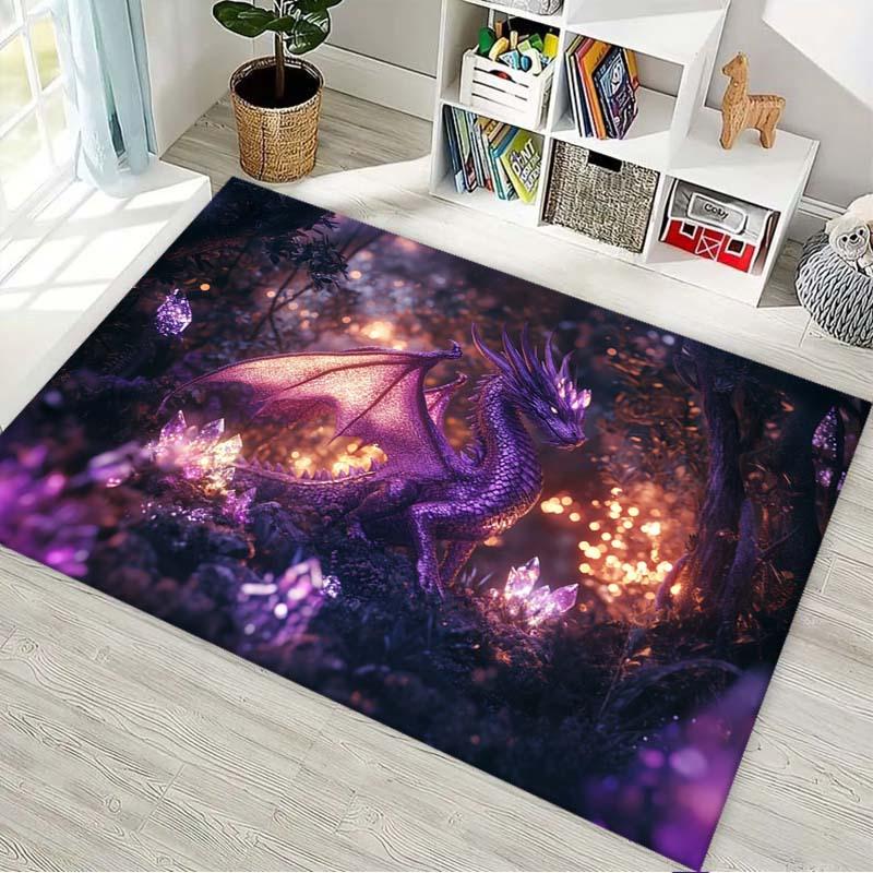 Enchanted Forest Large Area Rug - Non-Slip, Soft Crystal Velvet, Stylish Print with Glowing Orbs & Vibrant Foliage, Perfect for