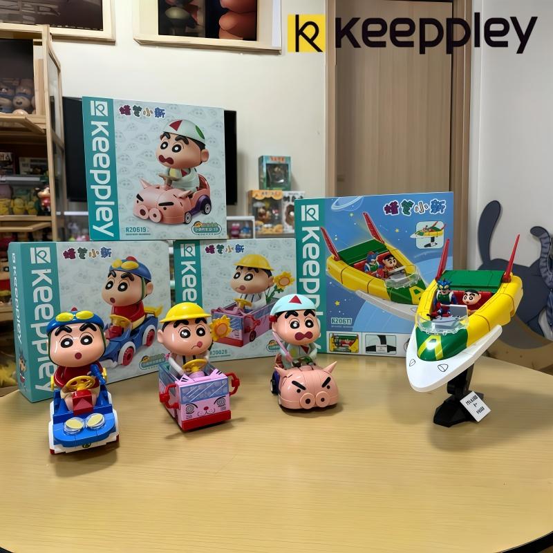 Crayon Shin-chan Assembled Building Blocks Mini School Bus Anime Toy Cartoon Model Desktop Collection Ornaments Holiday Gifts
