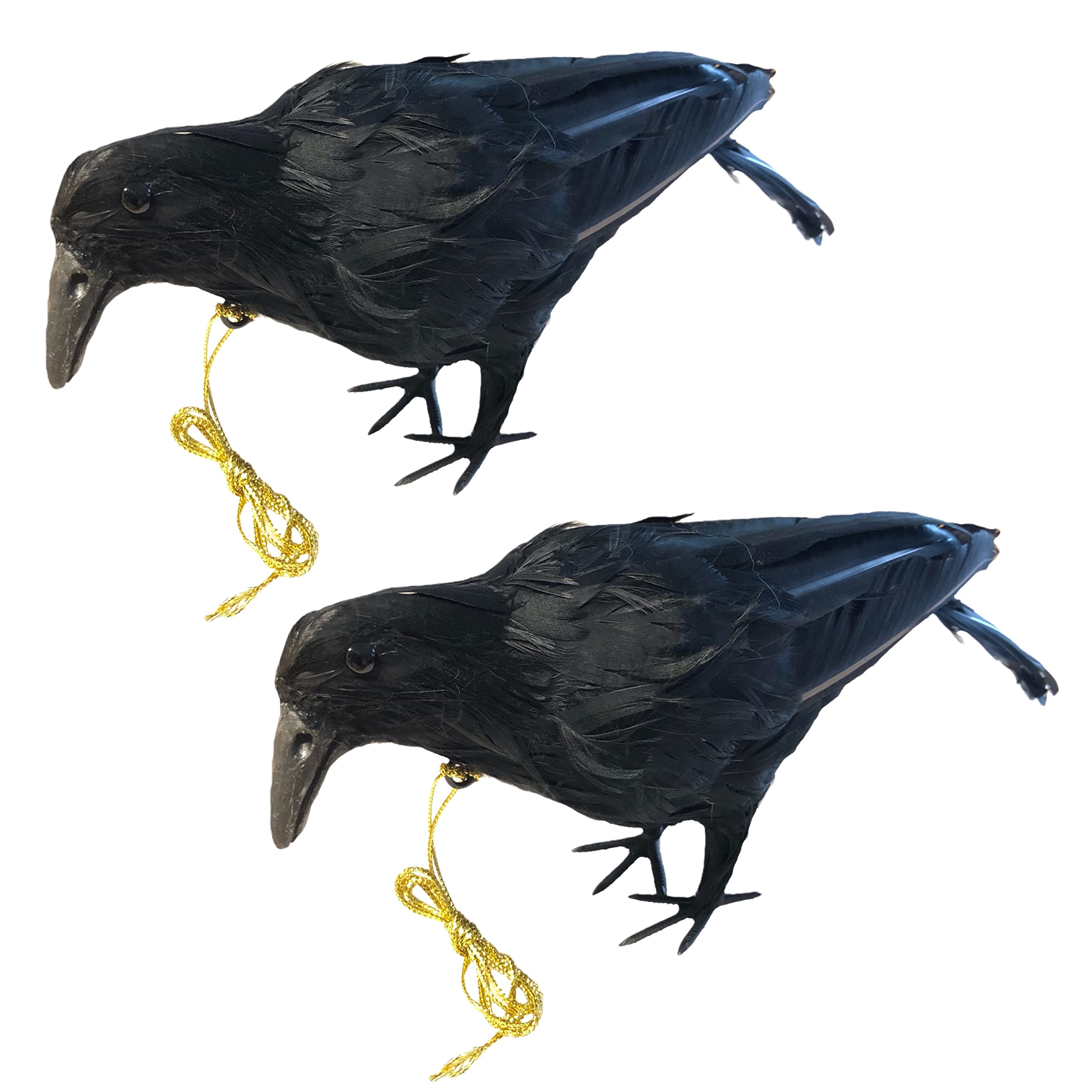 

ONESORA Crow Repellent, Bird Repellent, Lifelike Feathered Crows (2 Small Crows) - Simply Hang Them Up to Repel Crows