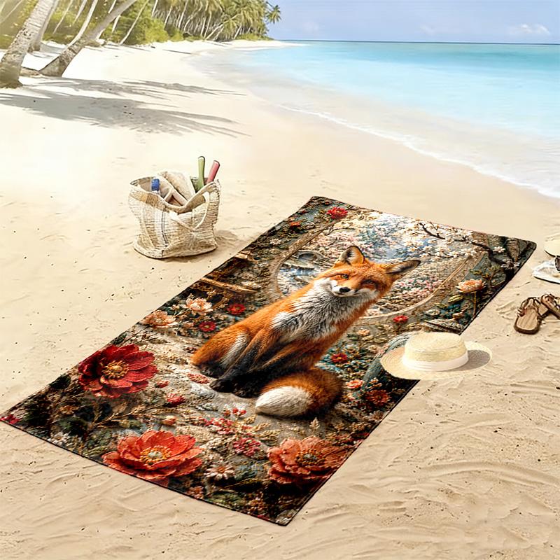 Fox Art Print Beach Towel, Large Soft Quick Dry Towel for Beach Camping Swimming