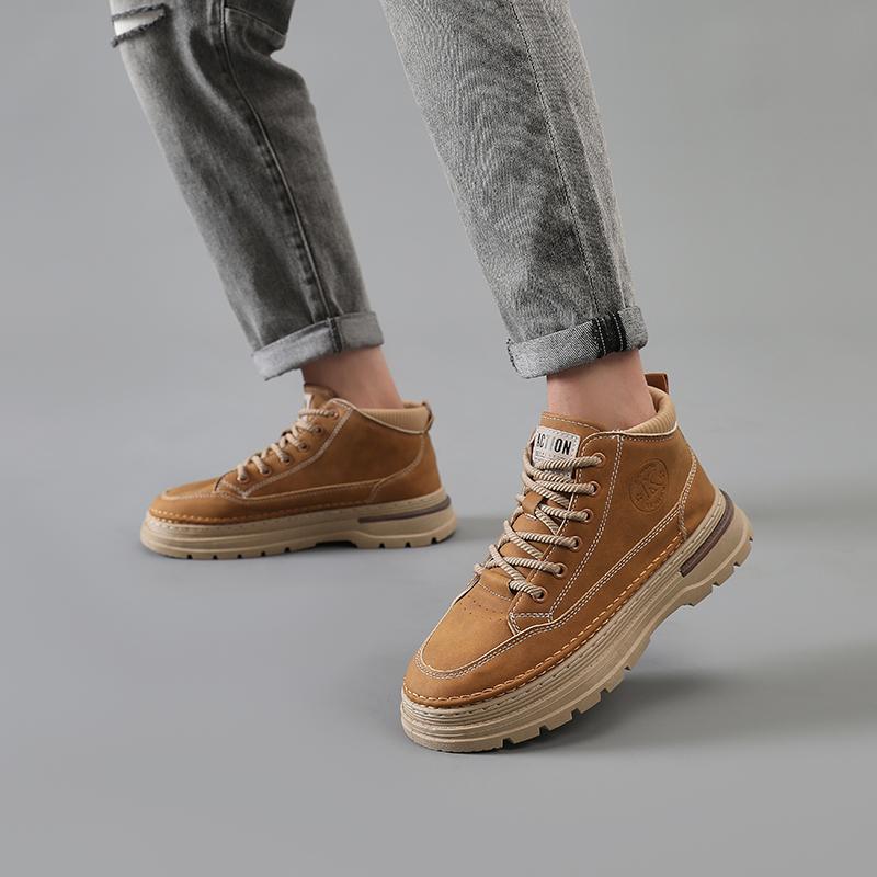 Men’s Black Boots Hiking Shoes Casual Sport Shoes Outdoor Khaki High Top Walking Shoes Plus Size