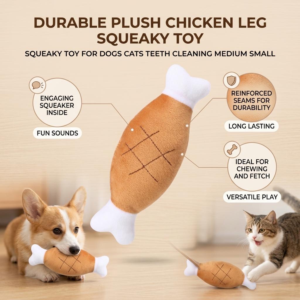 Plush Squeaky Double Bone Chicken Leg Dog Toy Durable Chew Resistant for Small Medium Dogs Pet Supplies