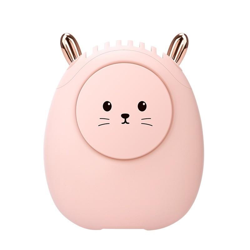 Mini Cute Rabbit Neck Hanging Usb Rechargeable Desk Quiet Portable Outdoor Fan розовый