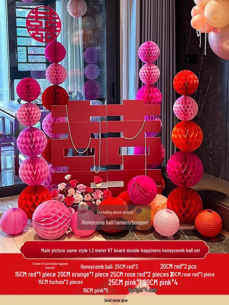 Ensemble de Décoration de Chambre de Mariage Nuptial avec Double Bonheur Sans Trace pour Hôtels et Salons