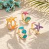 Layered Ring Set 4Pcs/Set Ocean Series Set, Multiple Styles Starfish Shell Design Versatile Finger Ring, Alloy Adjustable Stacking Rings for
