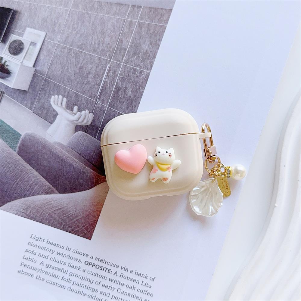 Earphone Case Love Cute Cat for Airpods Pro 1/2/3 High Quality Fall Protection Case Soft Silicone with Keychain Fashionable