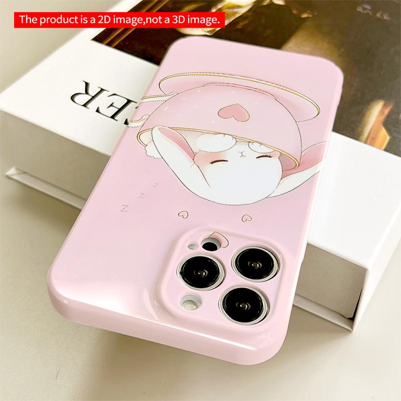 2DFlat Cute Bunny Sleeping in Pink Teacup Phone Case All inclusive film hard iPhone case, compatible with iPhone 18 Pro Max 17 16 15 14 13 12 11