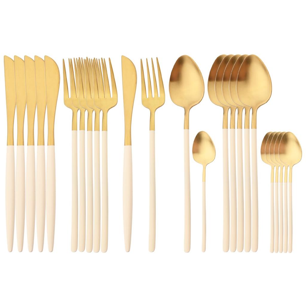 24Pcs Gold Cutlery Set 304 Stainless Steel Dinnerware Set Dinner Knives Forks Coffee Spoon Silverware Kitchen Flatware Tableware
