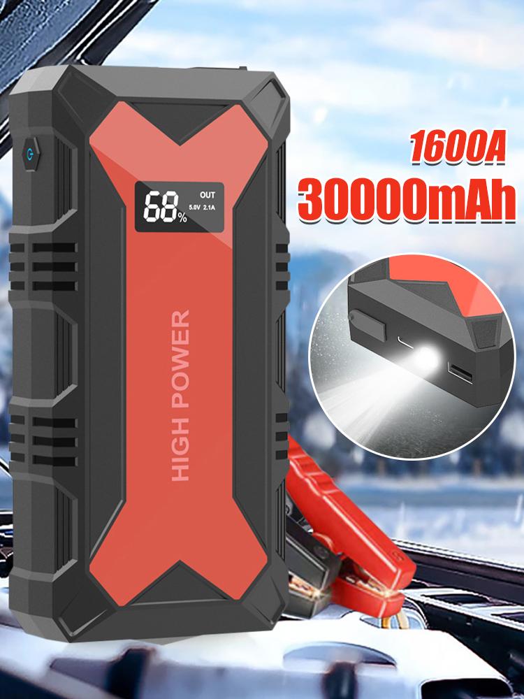 30000mAh Car Battery Jump Starter Portable Power Bank 1600A USB Fast Charger LED Flashlight Emergency Booster Car Accessories