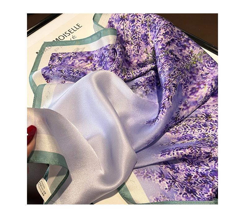Lightweight Retro Pastoral Violet Floral Silk Scarf - Women's Spring/Summer Square Neck Scarf