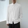 Men Lapel Neck Long Sleeve Side Buttons Casual Oversized Shirts