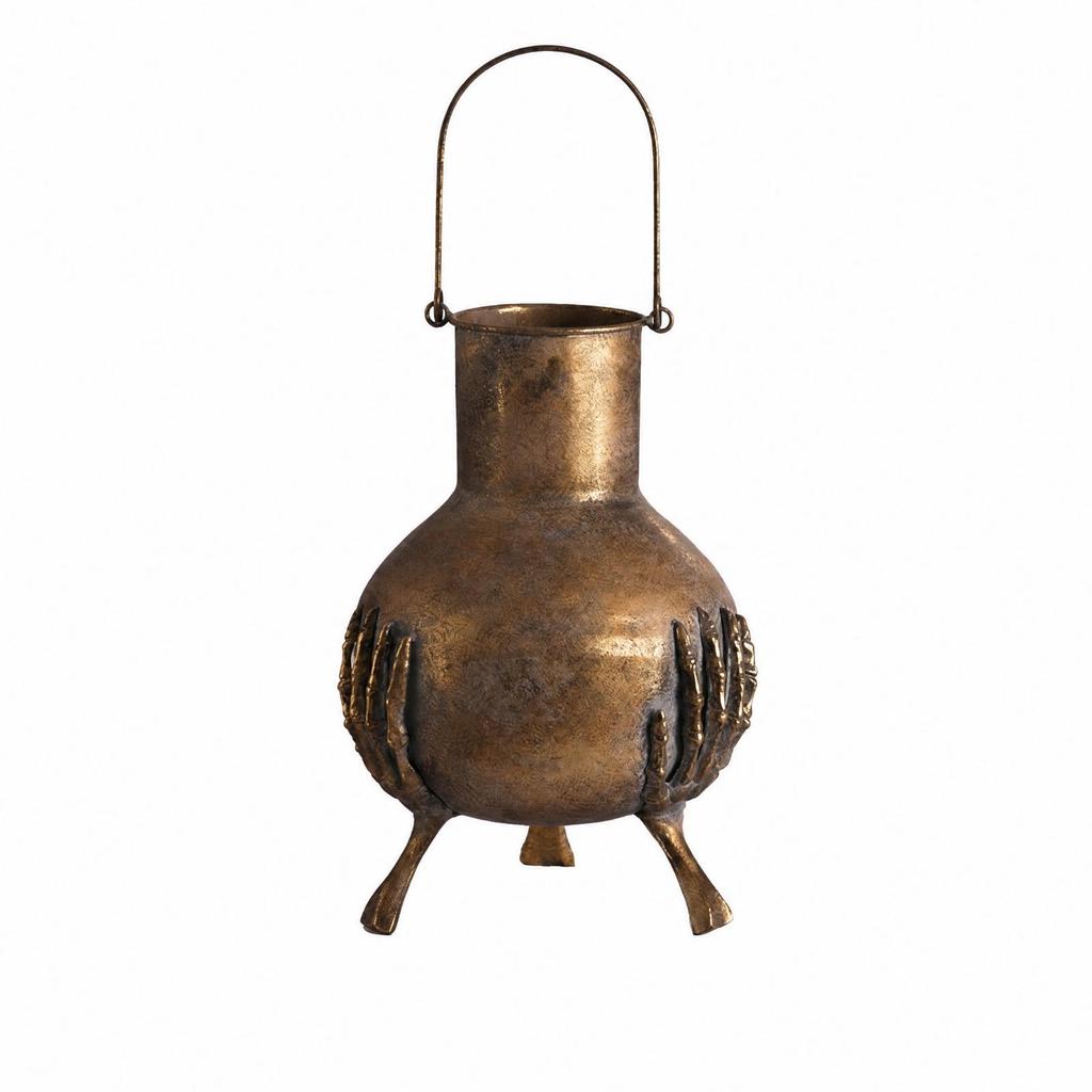 EuropeanStyle Decorative Metal Vase Vintage with Raised Ornamental Detailing Distressed for