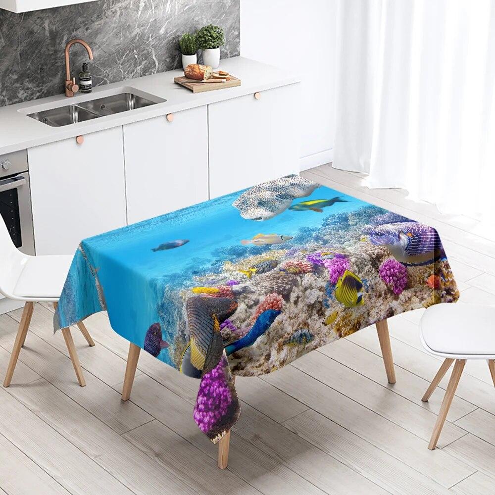 Underwater World Marine Life Tablecloth Party Restaurant Table Decoration Waterproof  Kitchen New Home