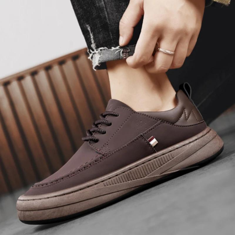 Casual Shoes for Men Luxury High Quality Men Leather Shoes Fashion Comfortable Walking Shoes Designer Soft-Sole Men Sneakers New