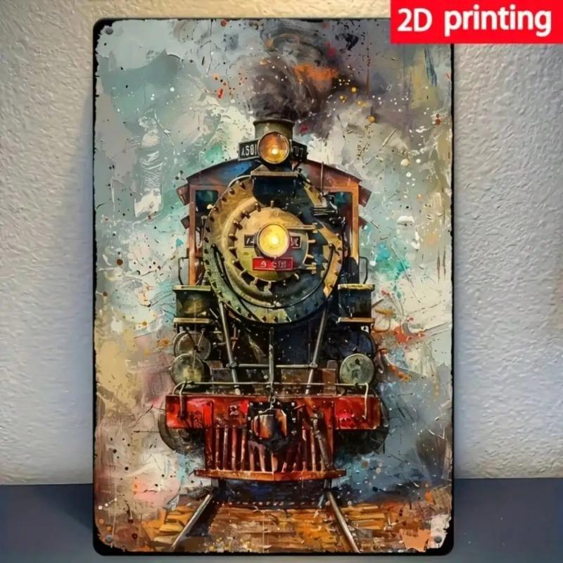 Vintage Steam Train Metal Sign Waterproof Bathroom Kitchen Decor Wall Art