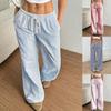 Damen elastische Kordelzug Taille Weites Bein Hose Lockerer Schnitt Gestreifter Print Weiches Polyester Lässige Sommerhose