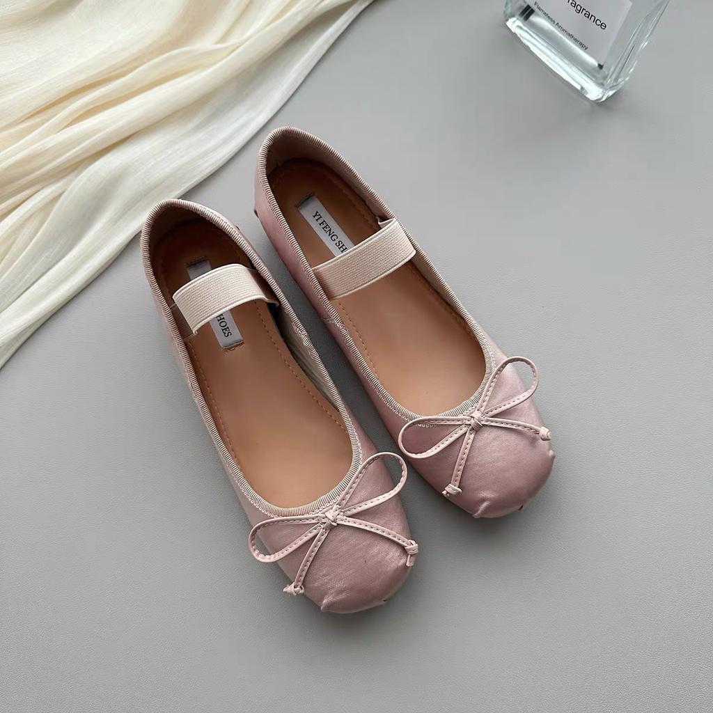 Inner Height Increase · French Retro Bow Word with Shallow Mouth Flat Bottom Ballet Single Shoes Women's Four Seasons