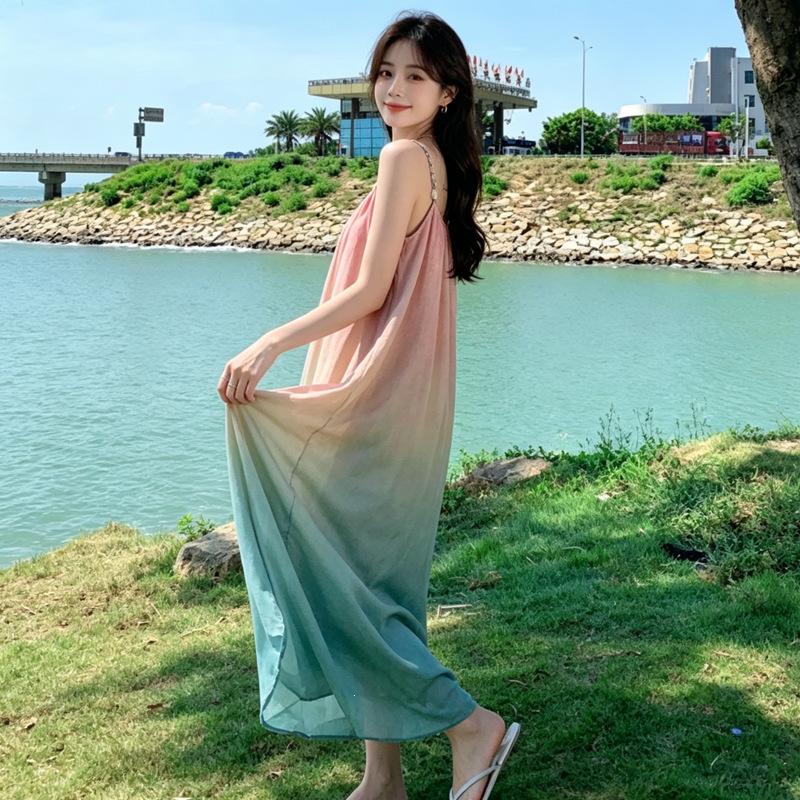 Seaside Vacation Style Stunning Sleeveless Loose Beach Dress, Summer Dopamine Camisole Dress for Women, Super Ethereal Atmosphere