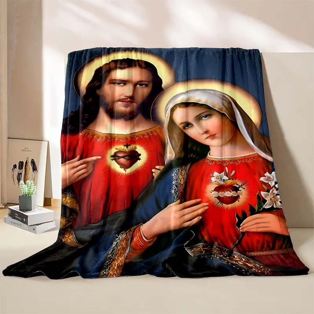 6 Sizes Jesus Virgin Maria Believer Pray Printed Blanket Soft and Comfortable Home Travel Blanket Adult and Child Warm Blanket