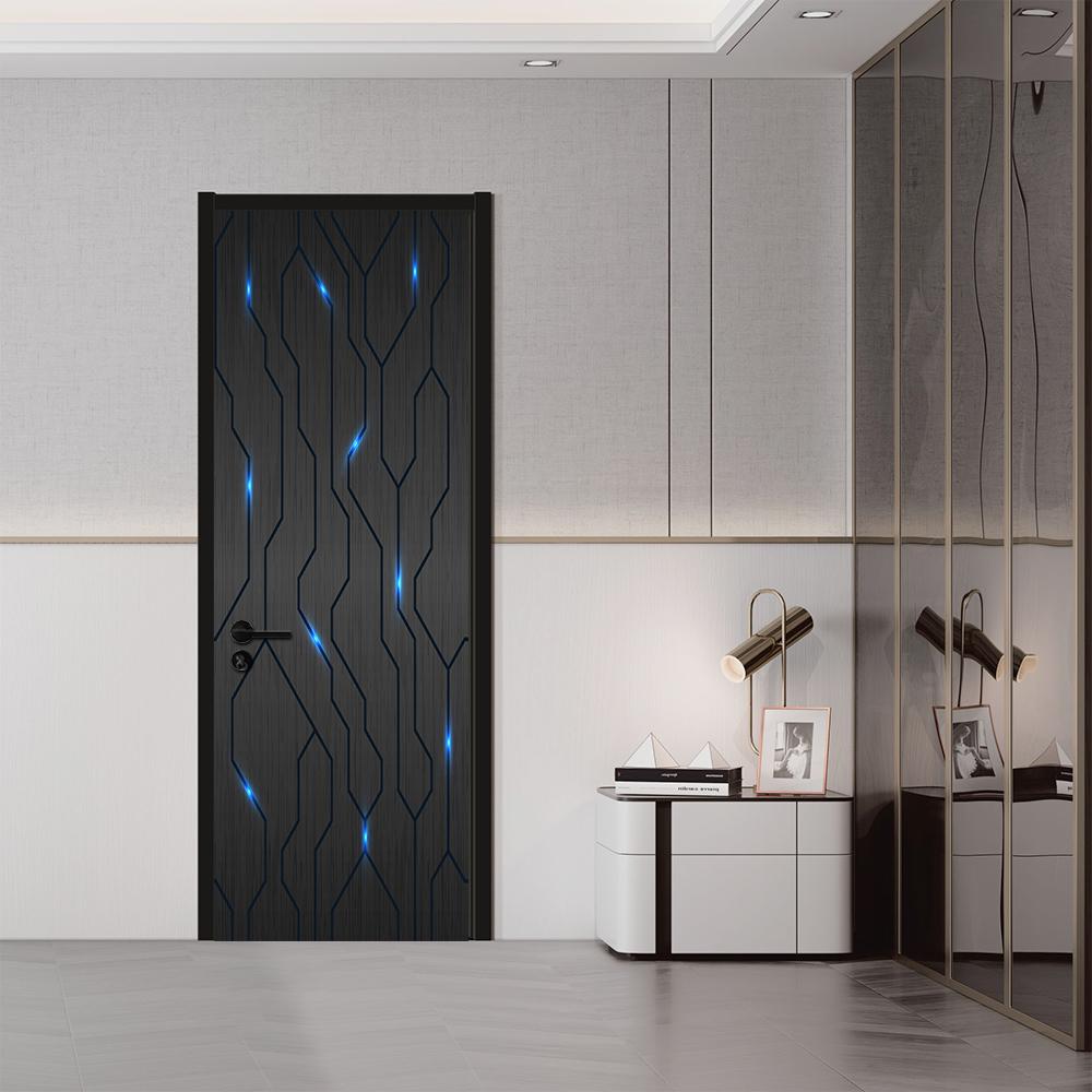 2pcs/set Sci-fi Circuit Line Door Art Mural Sticker Bedroom Background Wall Poster Home Decor Peel & Stick Waterproof Wallpaper