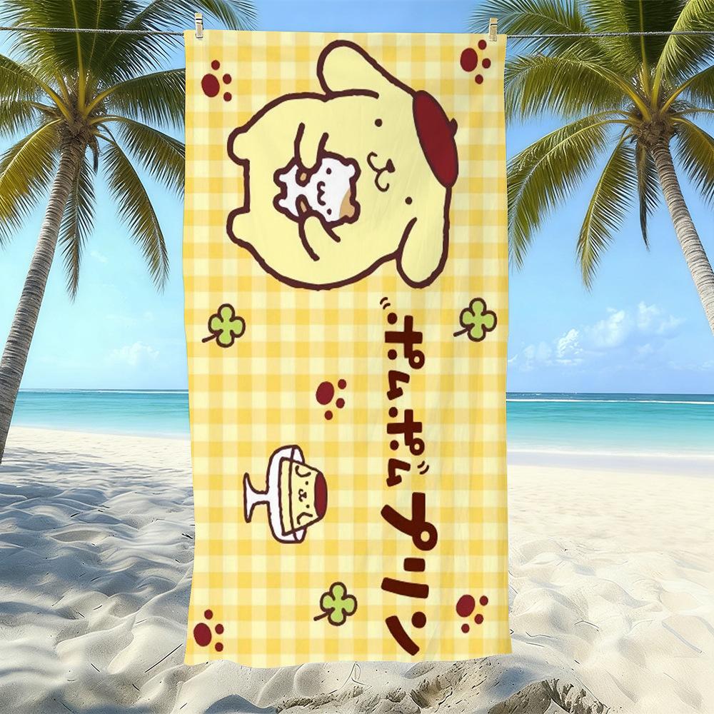 Cute Puppy Cartoon Print Microfiber Beach Towel Water Absorbent Quick Dry Bath Towel For Vacation