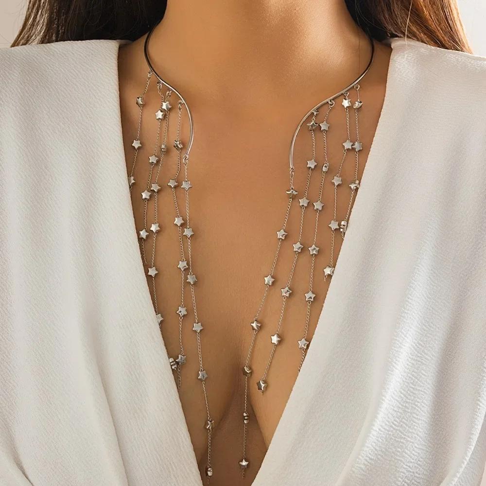 Fashion Diamond Studded Chest Chain Jewelry Sexy Body Chain Tassel Necklace Bikini Chest Chain Women Gifts