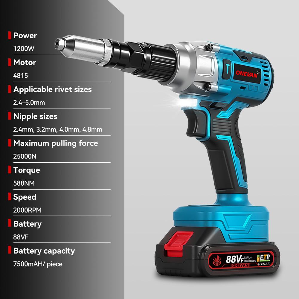 Brushless 25000N Electric Rivet Gun Cordless LED Rivet Nut Gun Drill Insert Automatic Riveting Tool For Makita 18V Battery Pin
