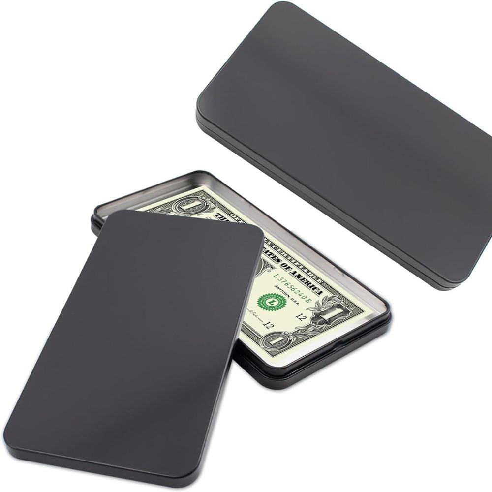 Durable Matal Coin Box Black With Lid Currency Organizer Flat Bottom Money Storage Box Organizing Currency
