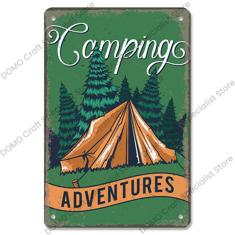 Camping Abenteuer Plaketten Vintage Metall Platte Berg Reise Campervan Touren Retro Metall Zeichen Wand Dekor Reise Club Camping Autos
