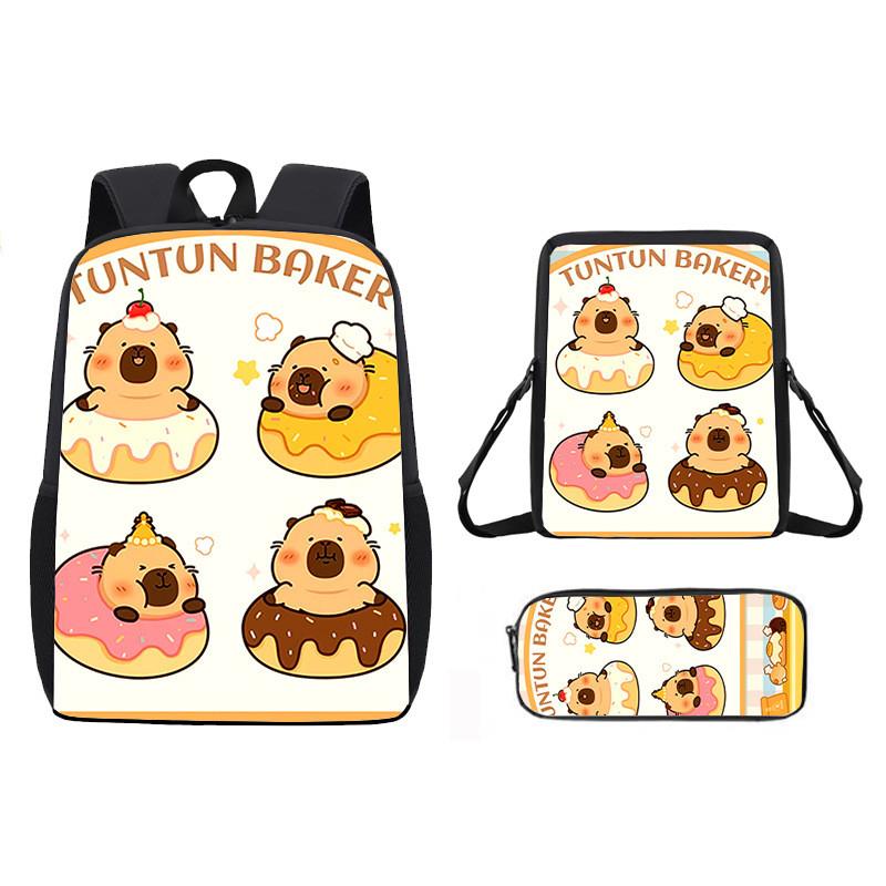 Cartoon Capybara Pattern Backpack Shoulder Bag Pencil Case Three Piece Set
