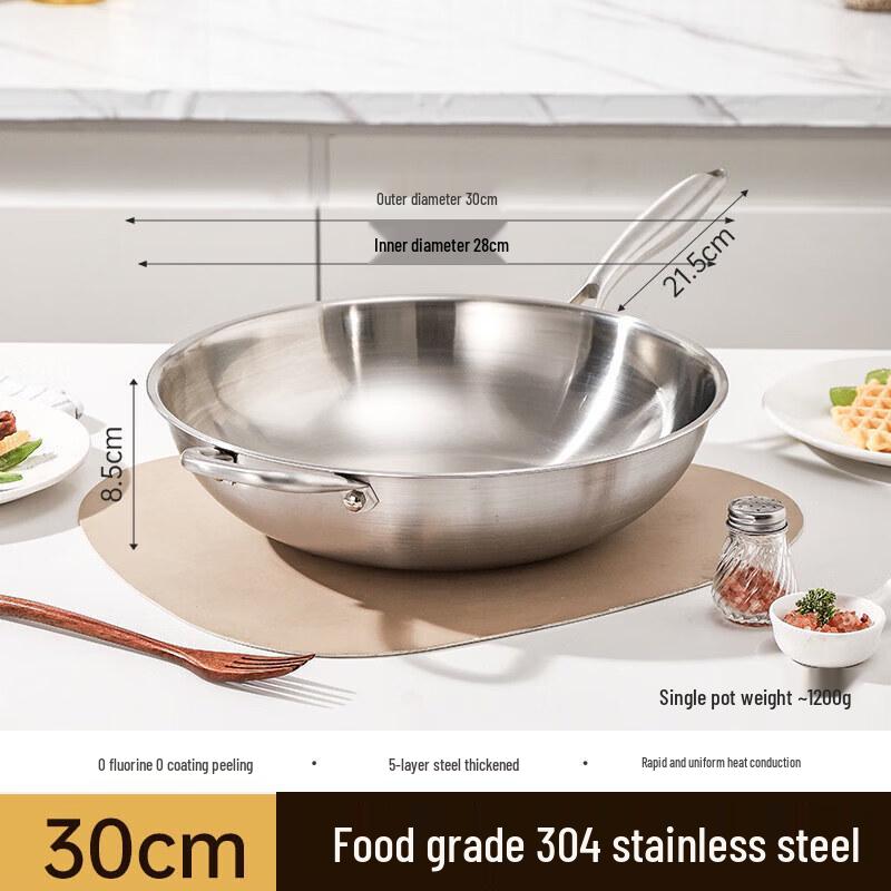 Qiwai German-Style 304 Stainless Steel Wok