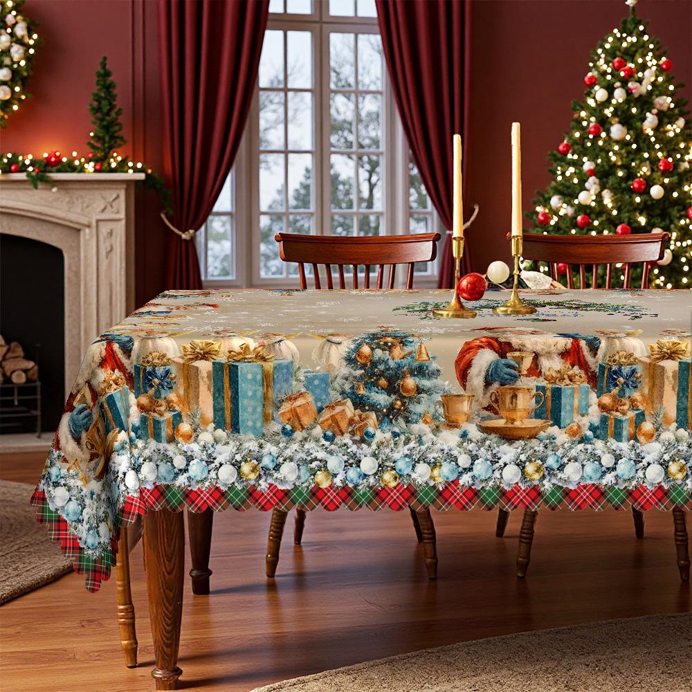 Christmas Theme, Round/Rectangular Table Cloth, Blue Santa Angel Snow Castle, Table Cloth