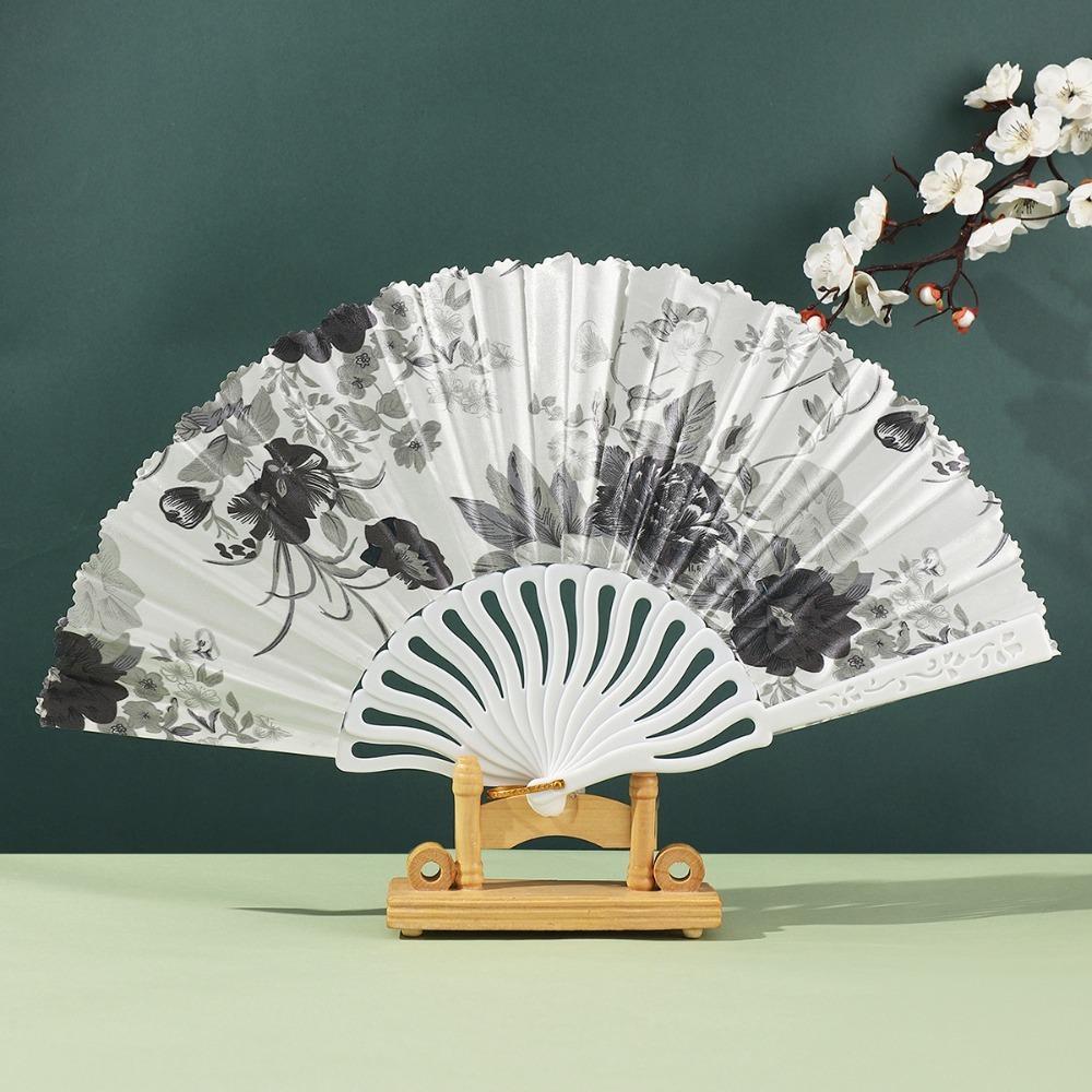 Foldable Folding Hand Fan Plastic Costume Prop Fan Durable Dance Fan  Photography Shooting Prop серый