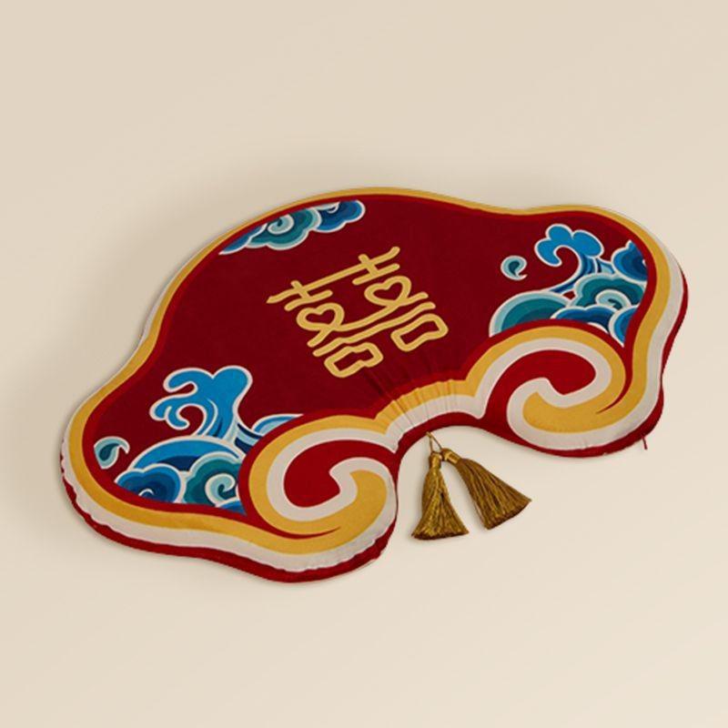 Red Wedding Kneeling Cushions for Tea Ceremony and Bride's Address Change - Complete Cotton Set.