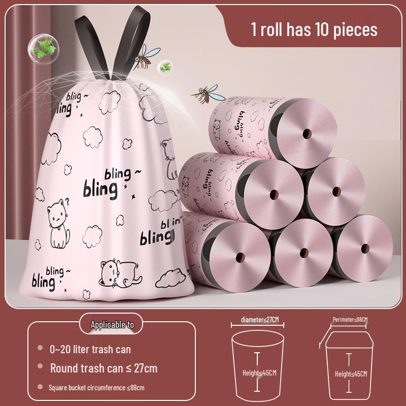 Heavy-Duty Printed Drawstring Kitchen Trash Bags, Economical Pack, Large Size, Extra Thick Plastic