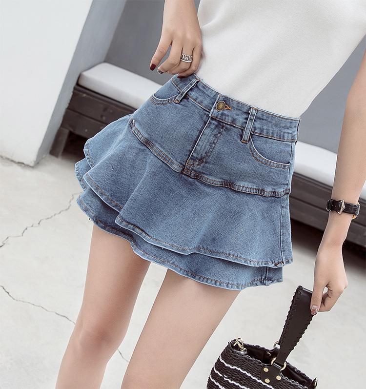 2023 Summer High-Waist Ruffled Denim Skirt Shorts for Petite Women: Sweet & Slimming