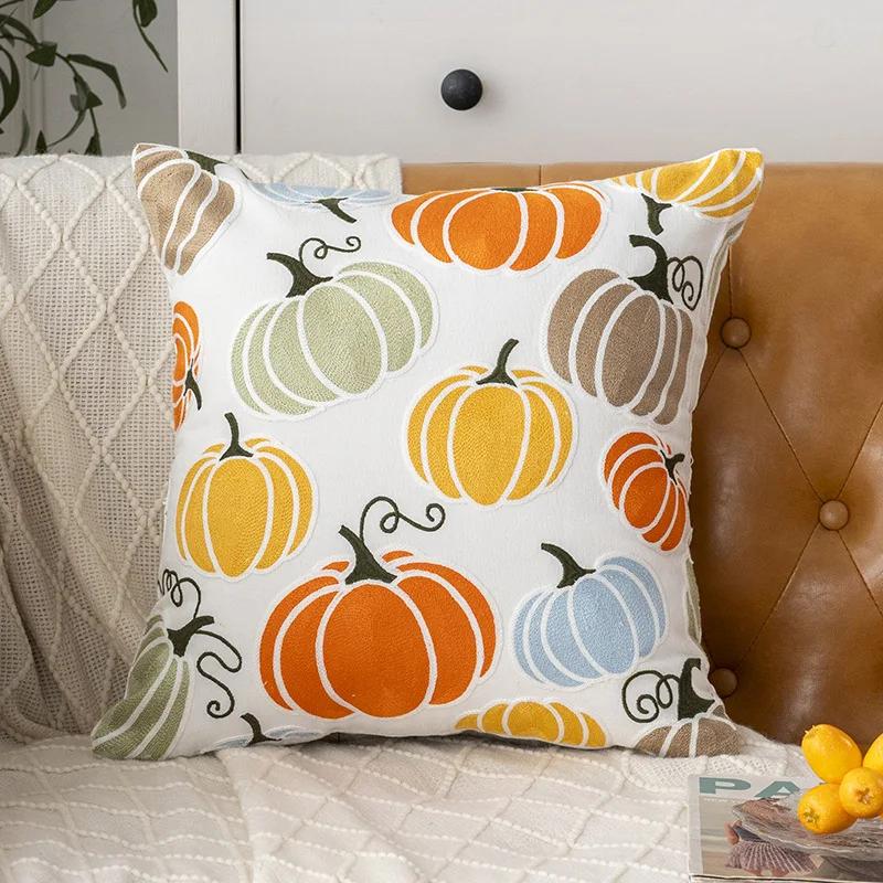 Halloween Plush Cushion Cover Embroidered Halloween Pumpkin Cushion Cover Halloween Decorative Sofa Cushion Covers
