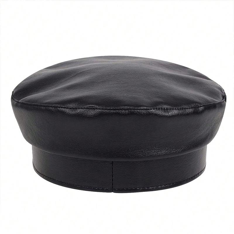 Hot-fix Rhinestone Ribbon PU Leather Navy Cap Fashionable Outdoor Casual Women's Hat Personalized Painter's Hats Classics Caps