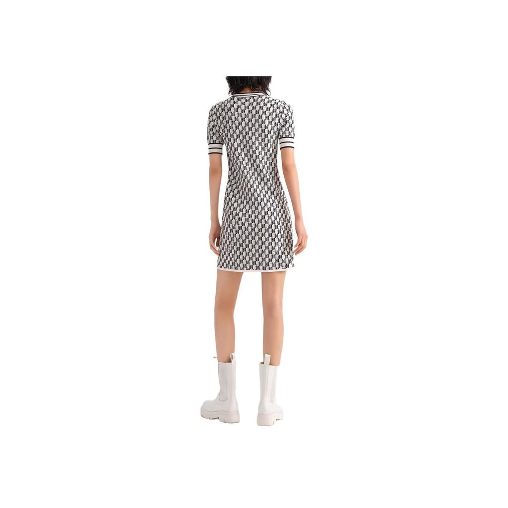 Karl Lagerfeld Romantic Date Logo Print Round Neck Midi Short Sleeve Dress Women Dress Black White E33L1348-200428