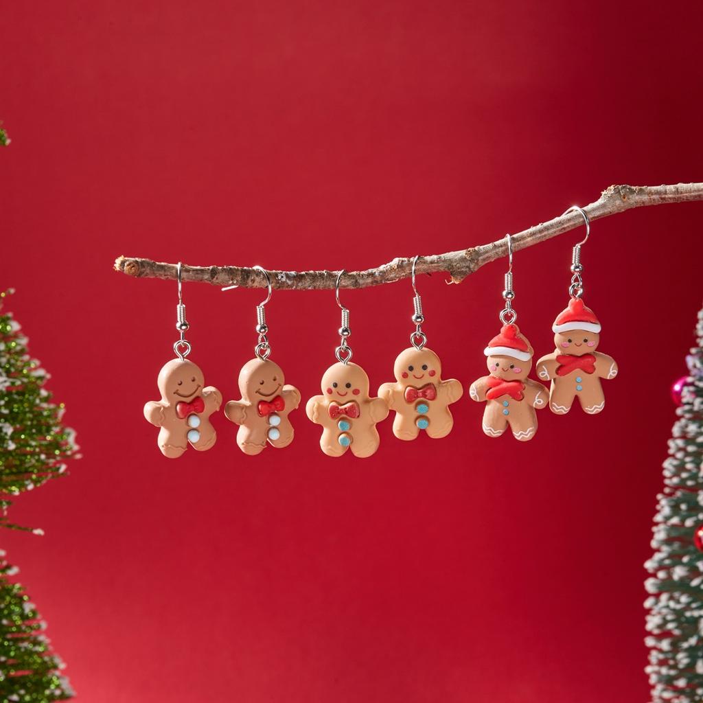 Christmas Wear Bowknot Xmas Hat Resin Gingerbread Drop Earrings Set Lovely Biscuit Earring Holiday Jewelry Gift For Women Men