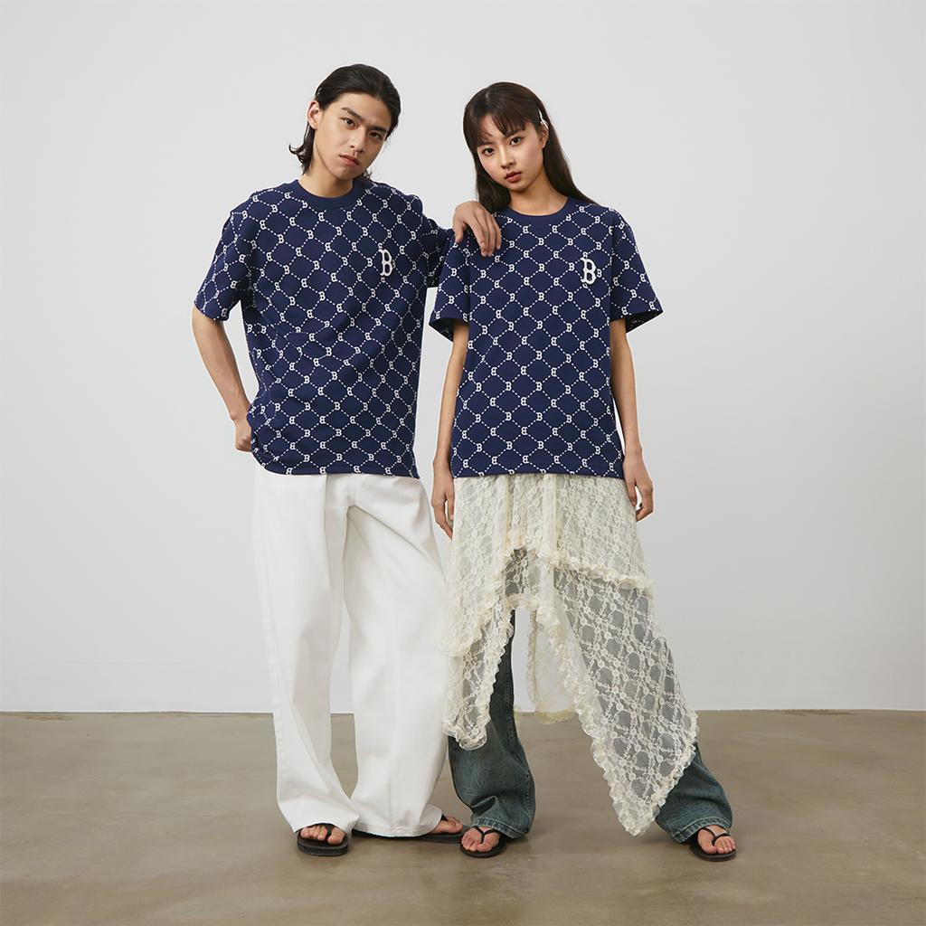 New MLB MONOGRAM Reading Collection T Shirt Unisex Navy Blue 3ATSM0143-43NYS