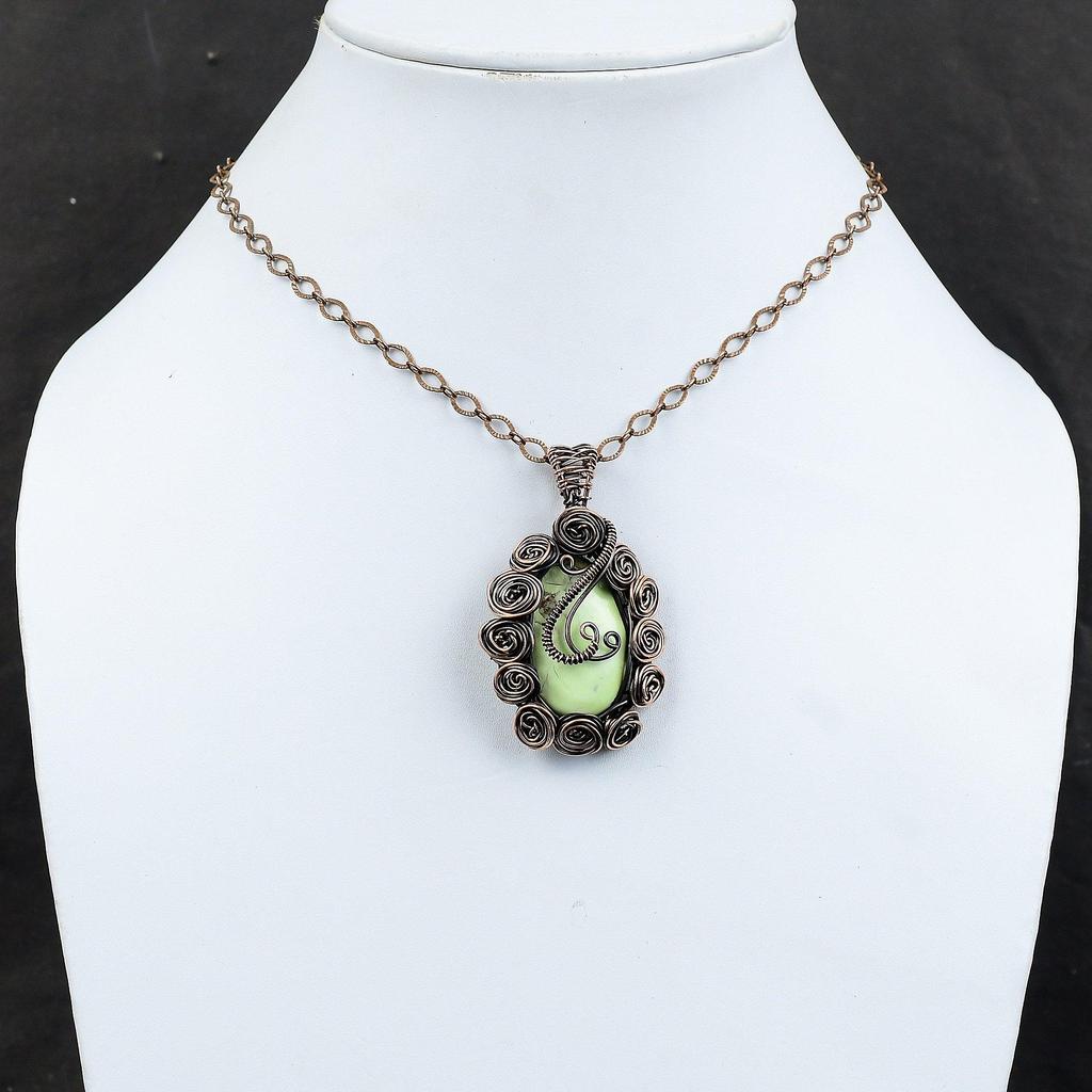Lemon Chrysoprase Pendant Original Gemstone Jewelry Copper Wire Wrapped Pendant Handmade Pendant Copper Wire Wrapped Jewelry Gift For Women
