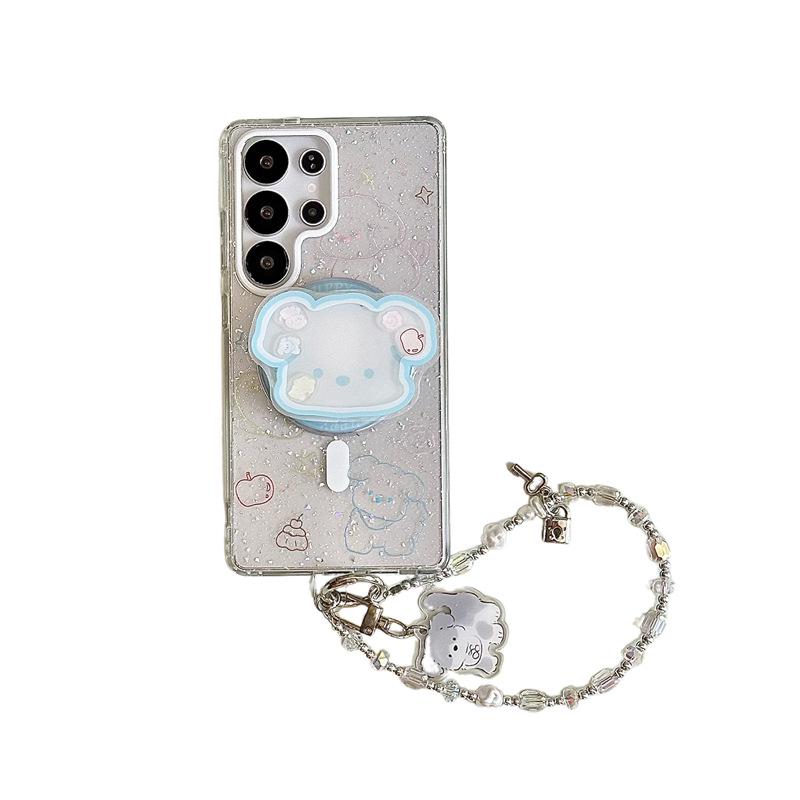 Cartoon Graffiti Small Cat Glitter Magnetic Phone Case for Samsung S25U, S24 Plus, S23 (2025)